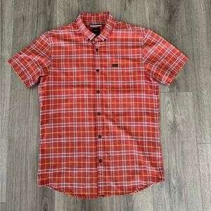 RVCA Red and Yellow Plaid Short-Sleeve Button-Down Shirt